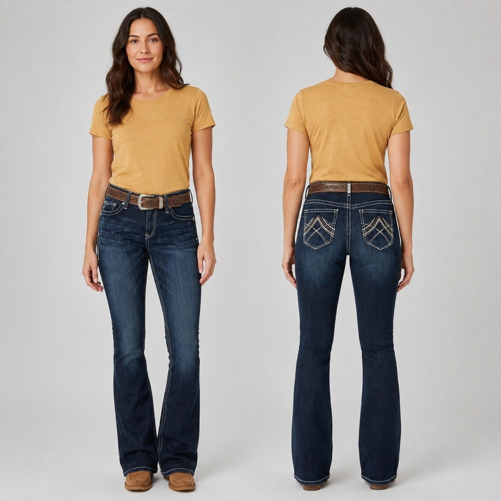 ARIAT R.E.A.L. Lakeshore Low Rise Rosy Bootcut Denim Jeans Womens 34R Whipstitch
